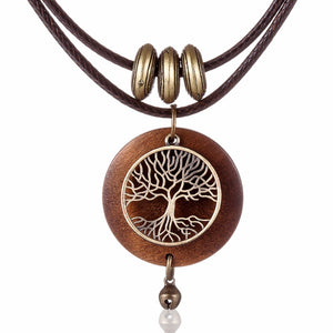 Wooden Pendant Tree With Rope Chain Necklace