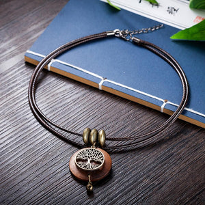 Wooden Pendant Tree With Rope Chain Necklace